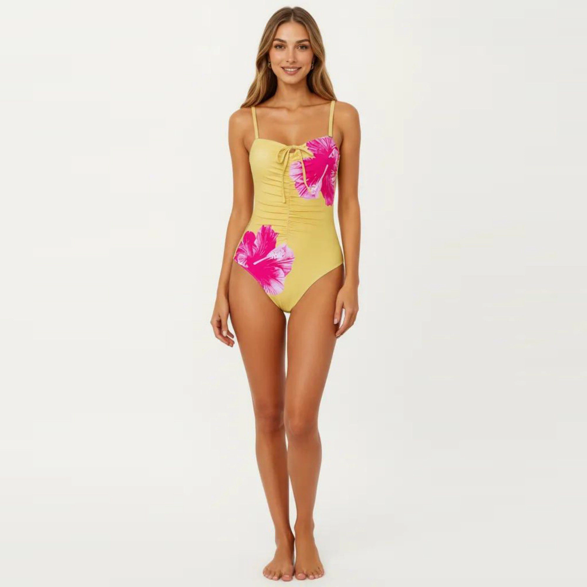 Anna-Kaci Women One Piece Swimsuit - Sweetheart Neck, Front Tie, Ruched Waist, Floral Print