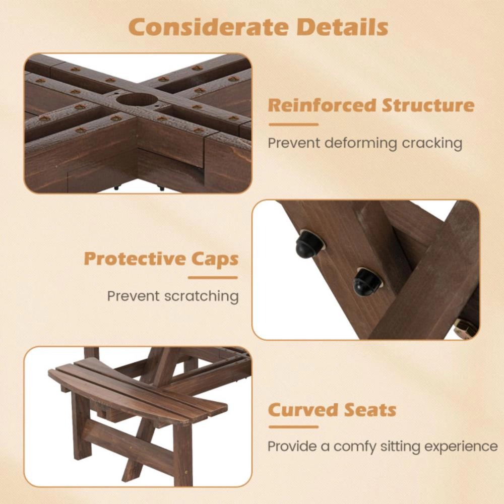 Hivvago 8-Person Round Picnic Table Set Circular Patio Dining Camping With Benches