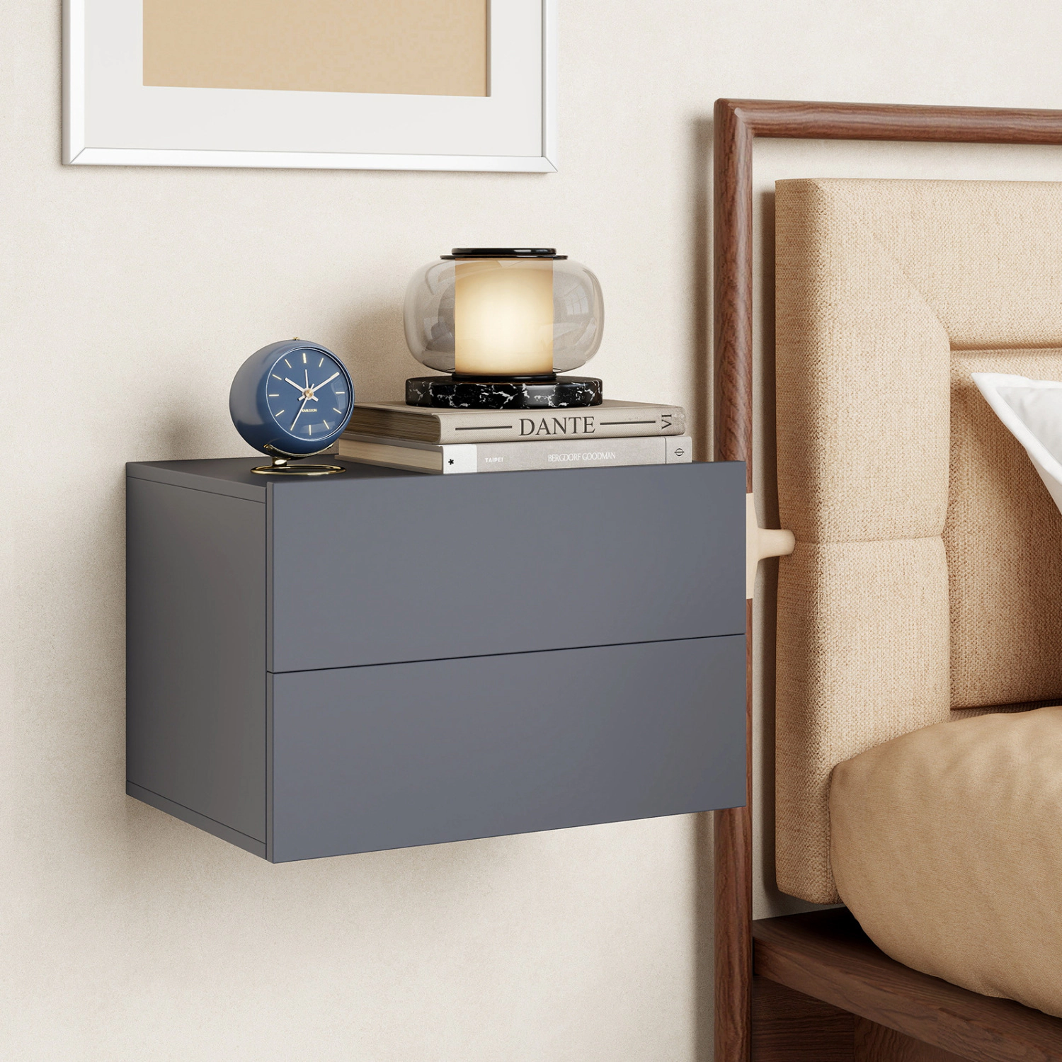 Hivvago Floating Nightstand With 2 Storage Drawers Wall Mounted For Bedroom