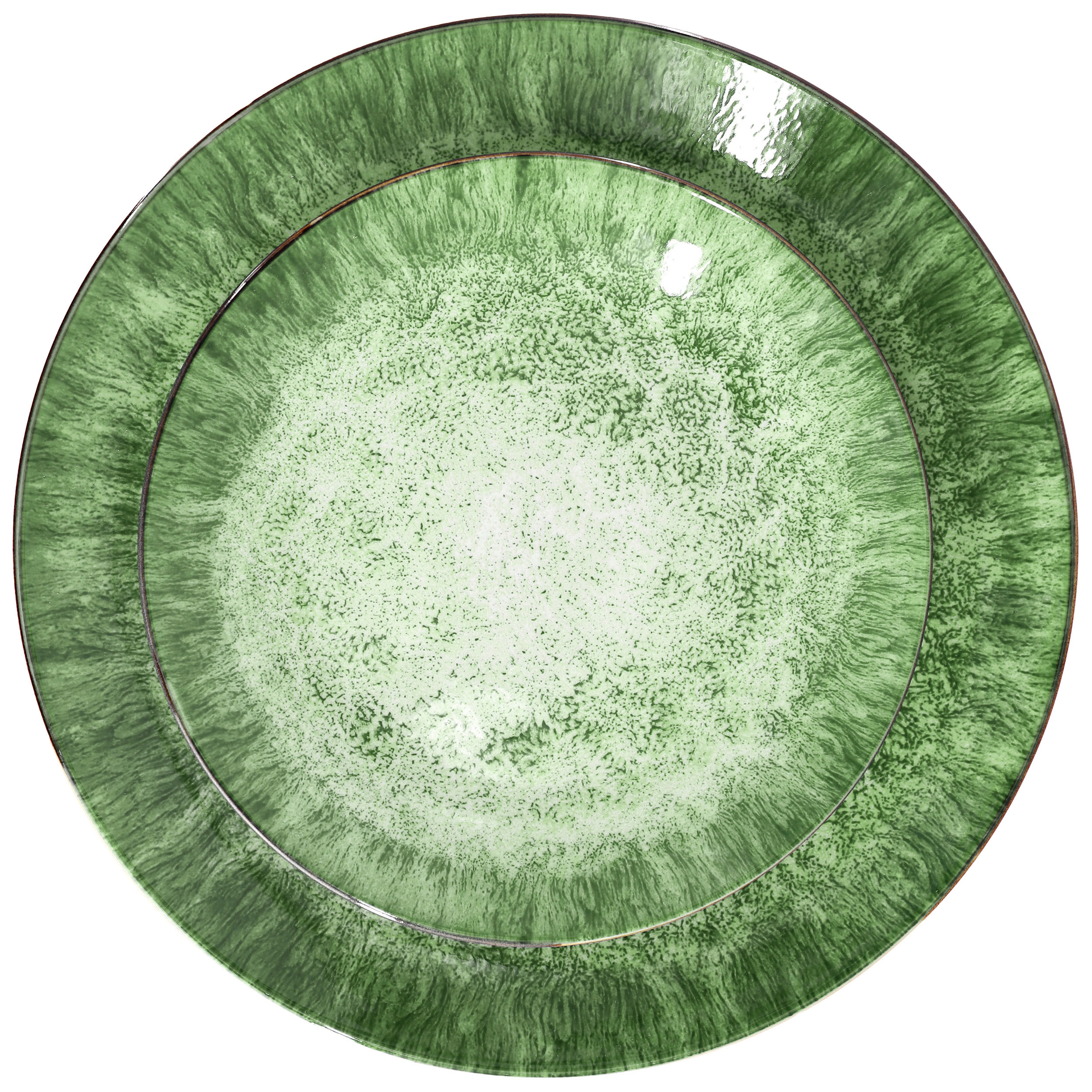 Elama Oceanus 16 Piece Porcelain Double Bowl Dinnerware Set in Green