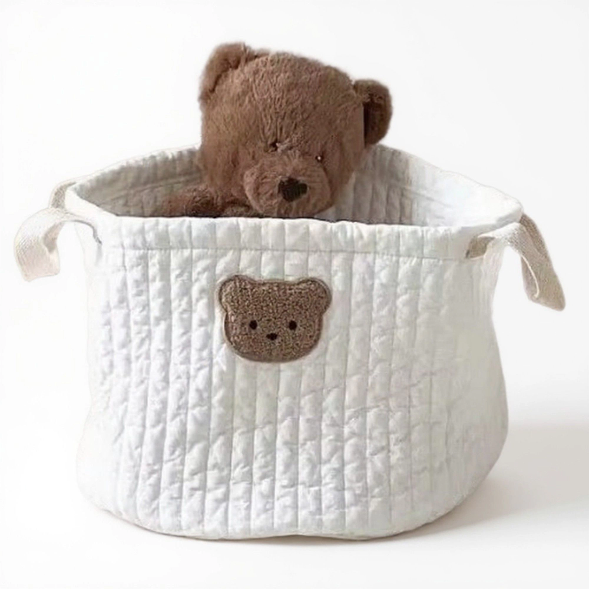 Alilang Unisex Soft Fabric Storage Basket with Embroidered Teddy Bear Design and Side Handles 12x9.8x9.8in
