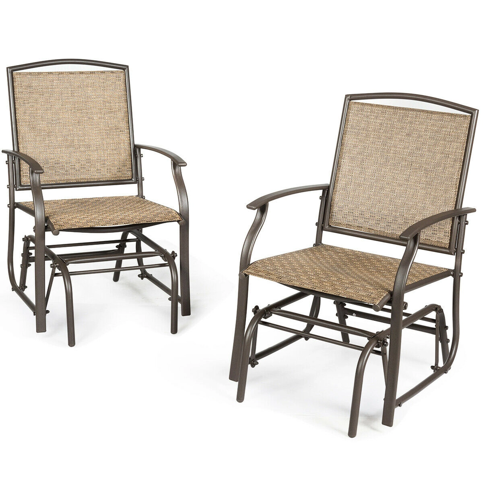 SUGIFT 2-Piece Patio Fabric and Iron Single Glider Rocking Chair Set 330-Lb Capacity Brown Outdoor Rocking Seating