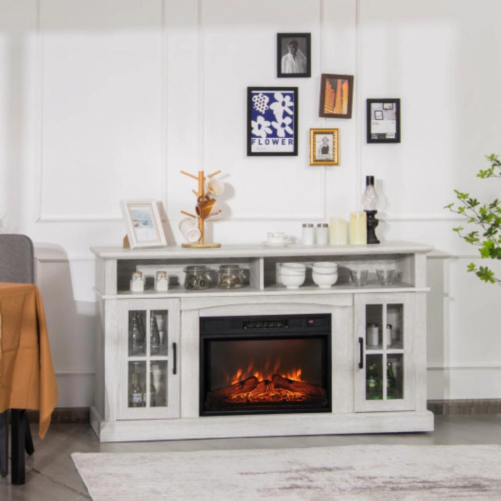 Hivvago Fireplace Tv Stand For Tvs Up To 65 Inch With Side Cabinets And Remote Control-Gray