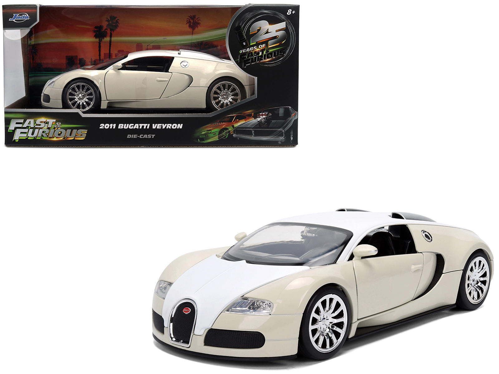 Jada 2011 Bugatti Veyron White And Tan "Furious 7" (2015) Movie "25 Years Of Fast & Furious" Series 1/24