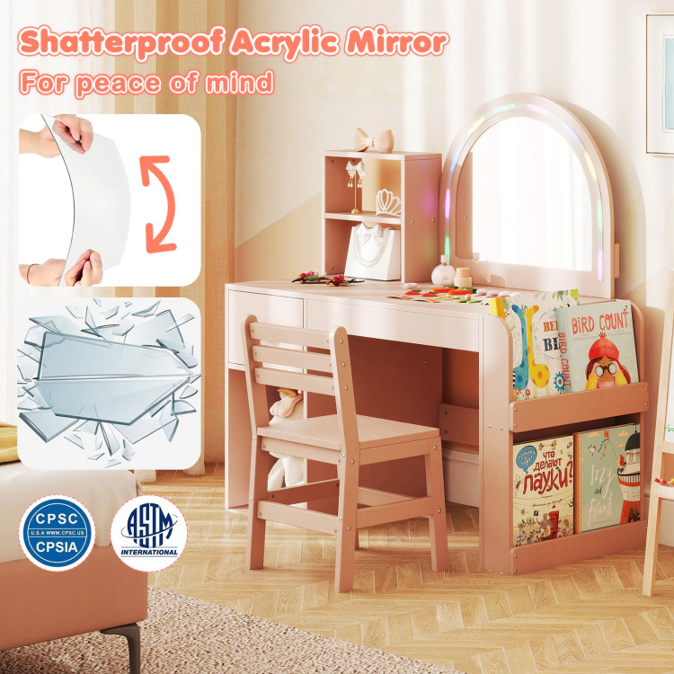 Hivvago Kids Vanity Table And Chair Set With Lighted Mirror For Aged 3+ Years Old
