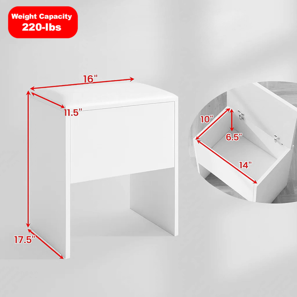 Hivvago Flip-Top Storage Vanity Stool with Cushioned Padded Seat