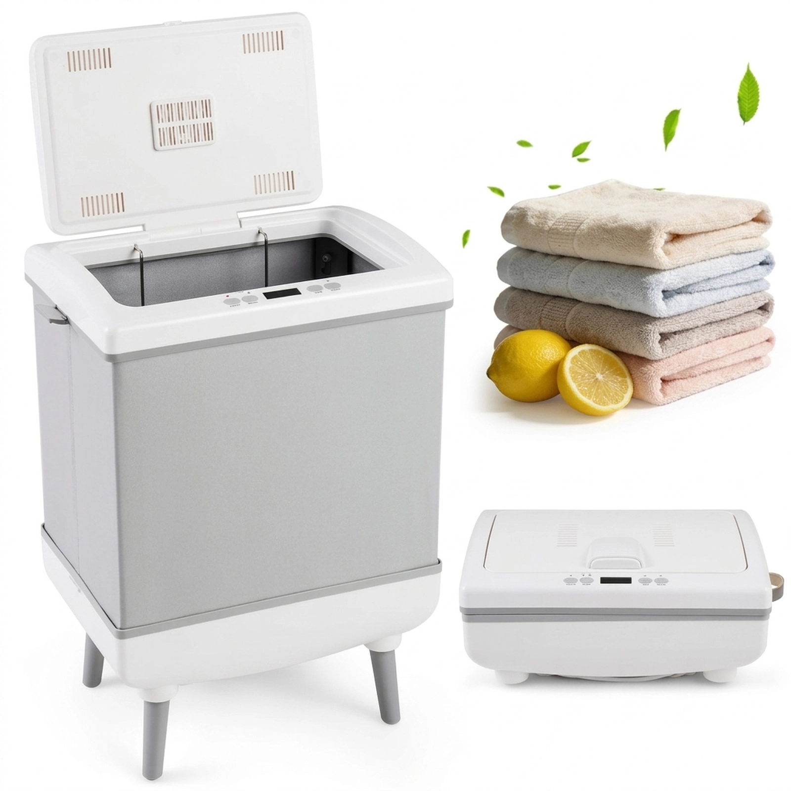 SUGIFT 35L Gray Foldable Towel Warmer Bucket with 2-in-1 Heating and Drying Modes and 24-Hour Timer