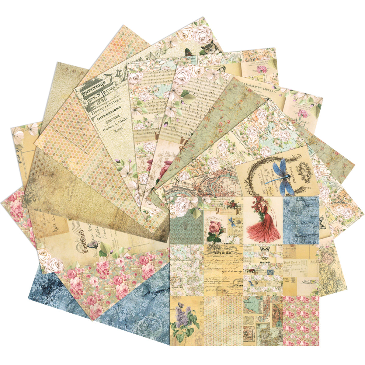 Wrapables 6x6 Decorative Single-Sided Scrapbook Paper for Arts & Crafts, Scrapbooking, Butterflies & Floral Theme