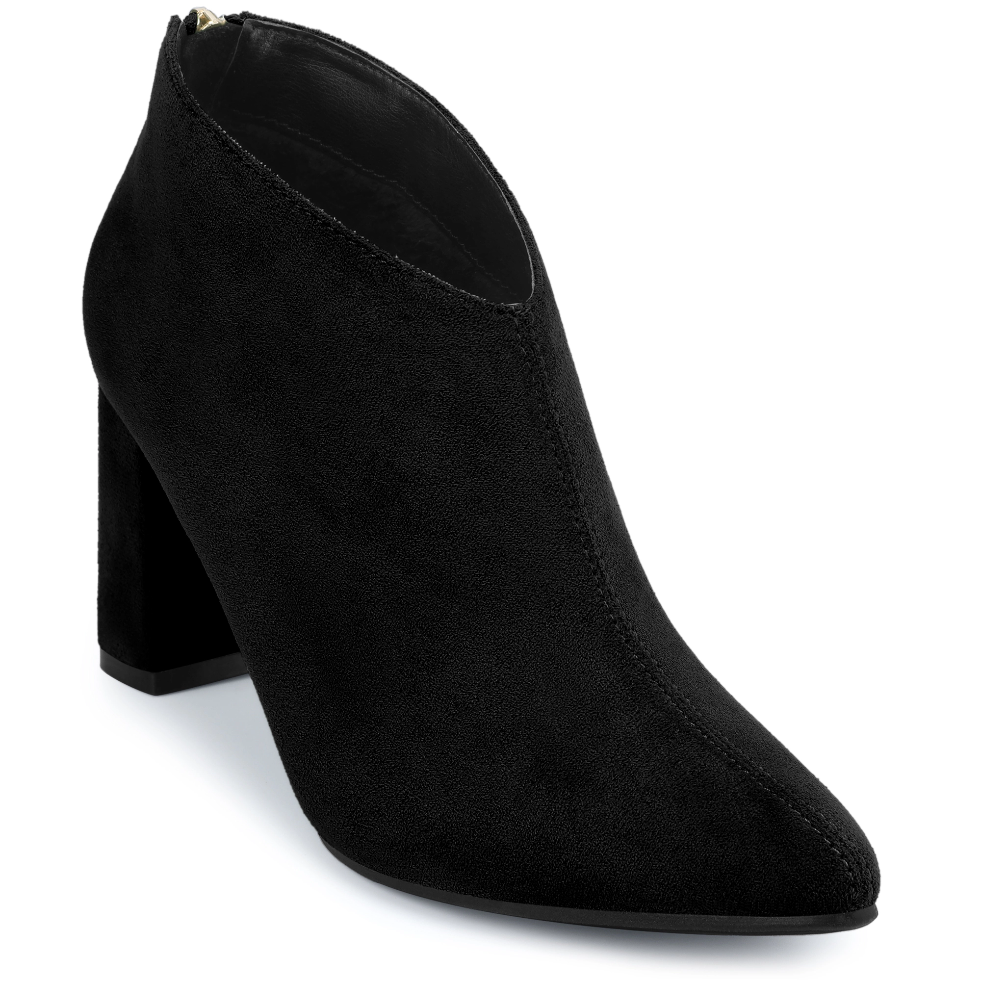 BLISSFUL STEP Women's Pointed Toe Cutout Block Heel Ankle Booties