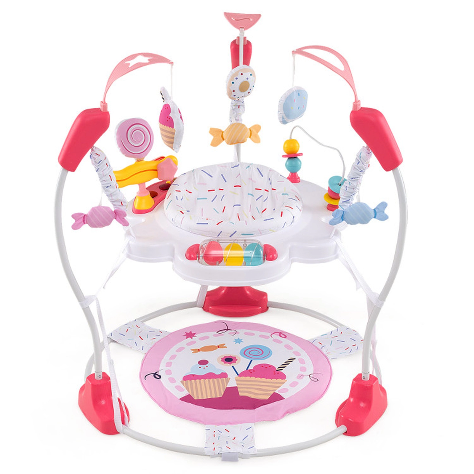 SUGIFT Baby Pink Bouncing Saucer Activity Center with Music Tray and 10 Toys 34.5-in Dia 26-lb Seat Capacity