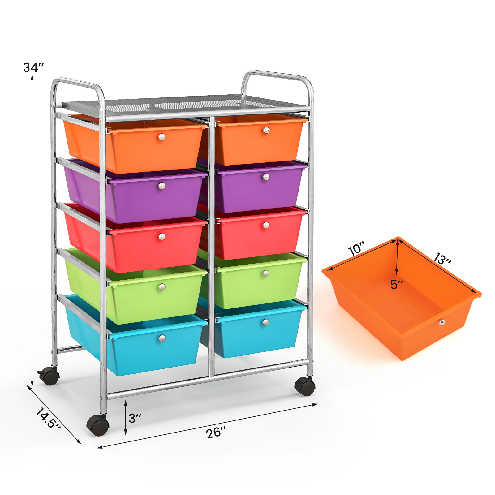 SUGIFT 10-Drawer Rolling Storage Cart with 5 Deep Drawers and Locking Wheels