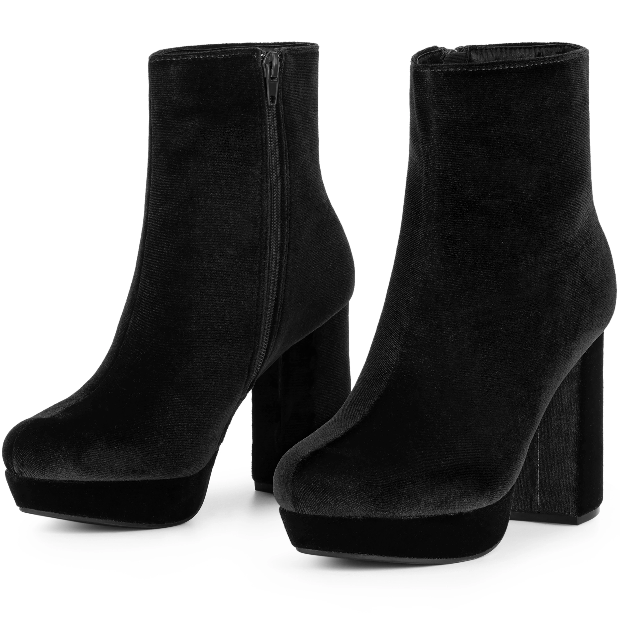BLISSFUL STEP Women Allegra K Faux Velvet Block Heels Platform Ankle Boots