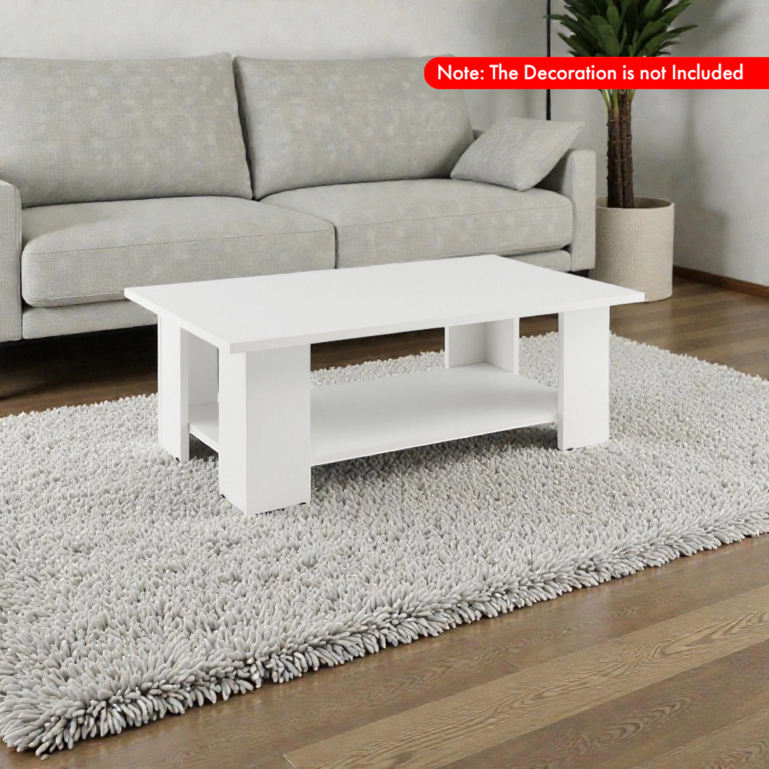 Hivvago Large Rectangular Coffee Table with Two-Tier Wooden Design and Storage Space