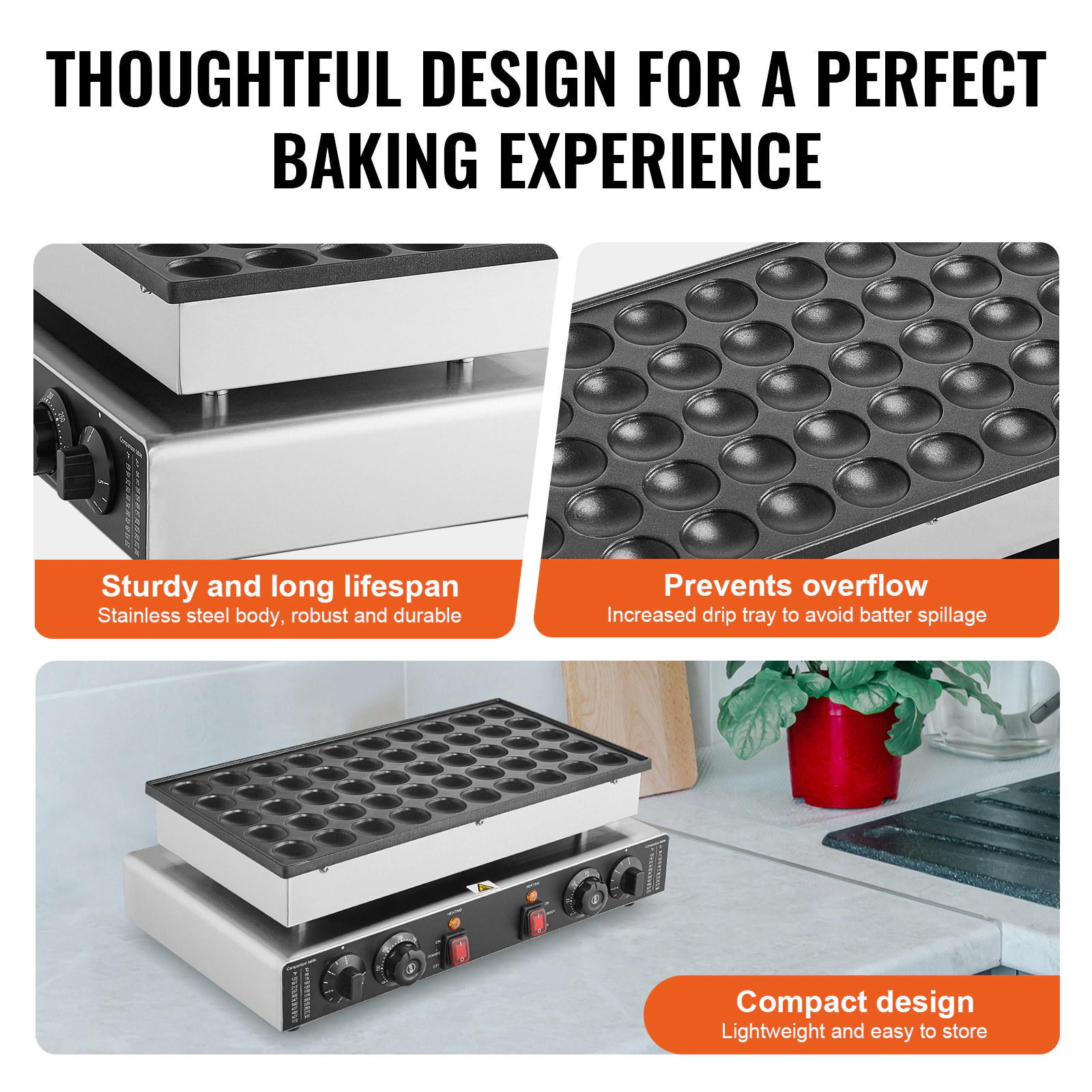 HONGGE Mini Dutch Pancake Maker 43mm Diameter Dorayaki Baker Machine 1700W Commercial Electric Poffertjes Grill