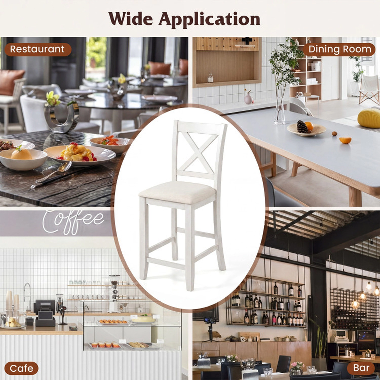 SUGIFT Modern Farmhouse Counter Height Stools Curved Slatted Back & Footrest 330-Lb Capacity 24-in Seat Height White