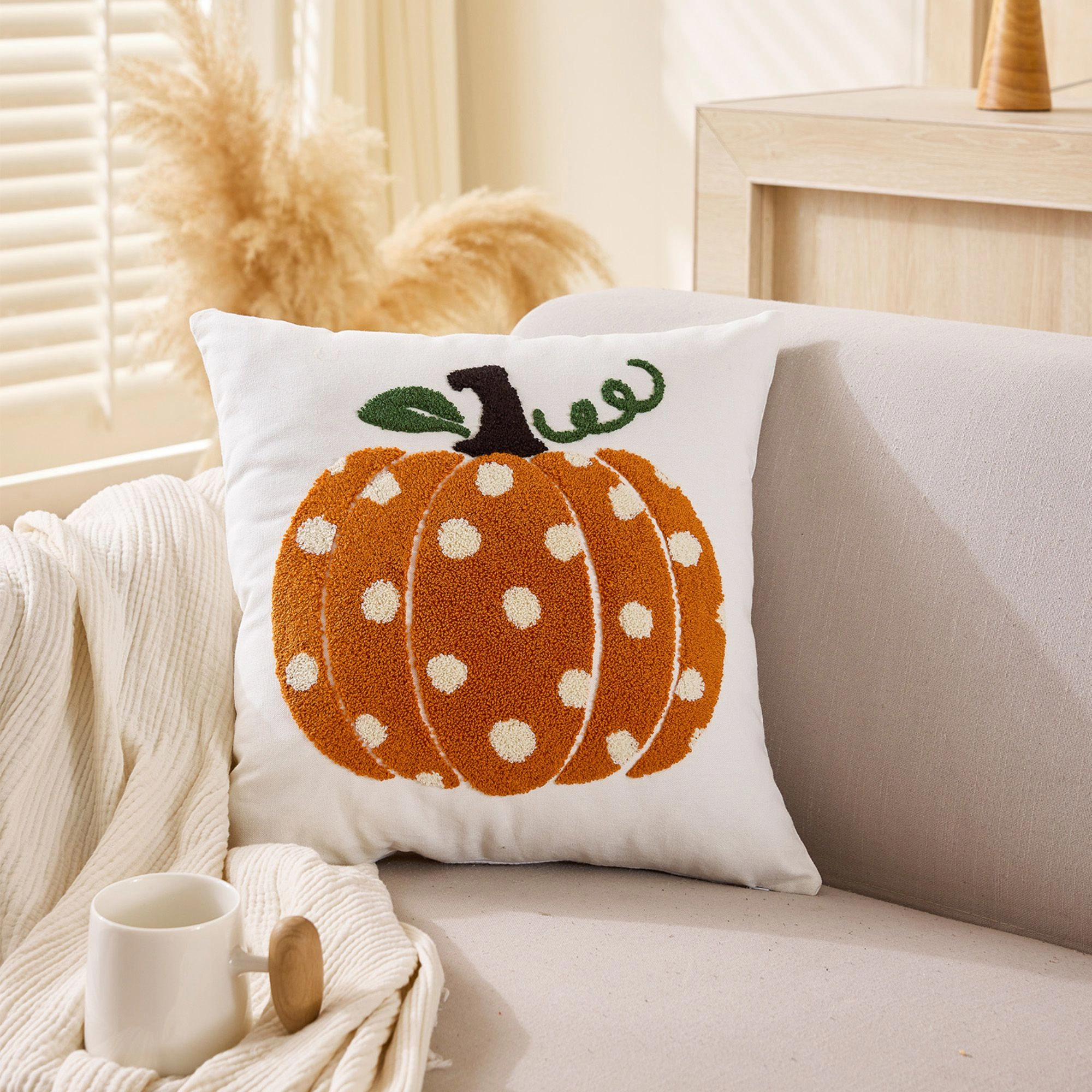 Alilang Halloween Fall Pumpkin Ghost Decorative Throw Pillow Cover 17.7 x