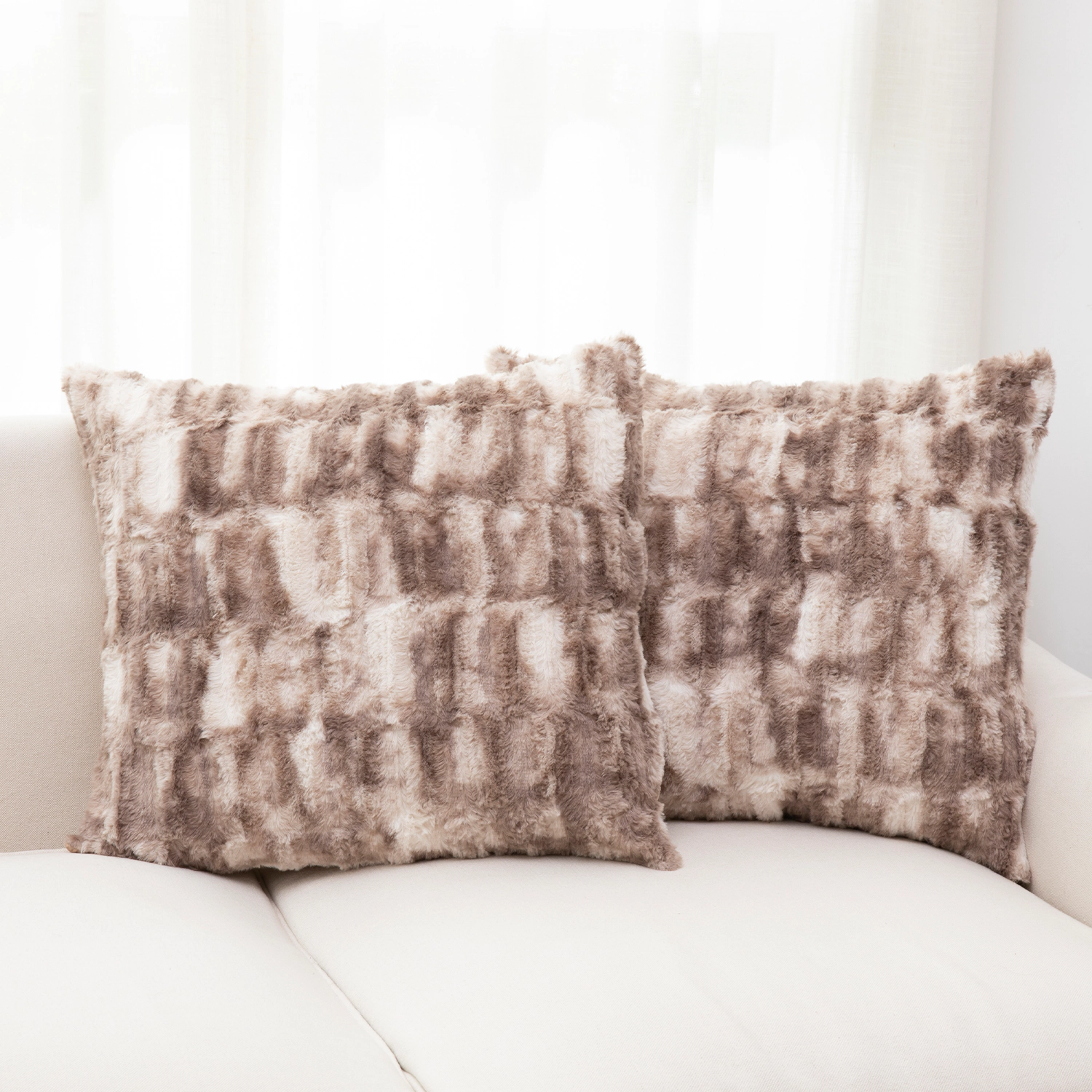 Cheer Collection Set of 2 Faux Fur Bamboo Design Throw Pillows, 18" x 18"