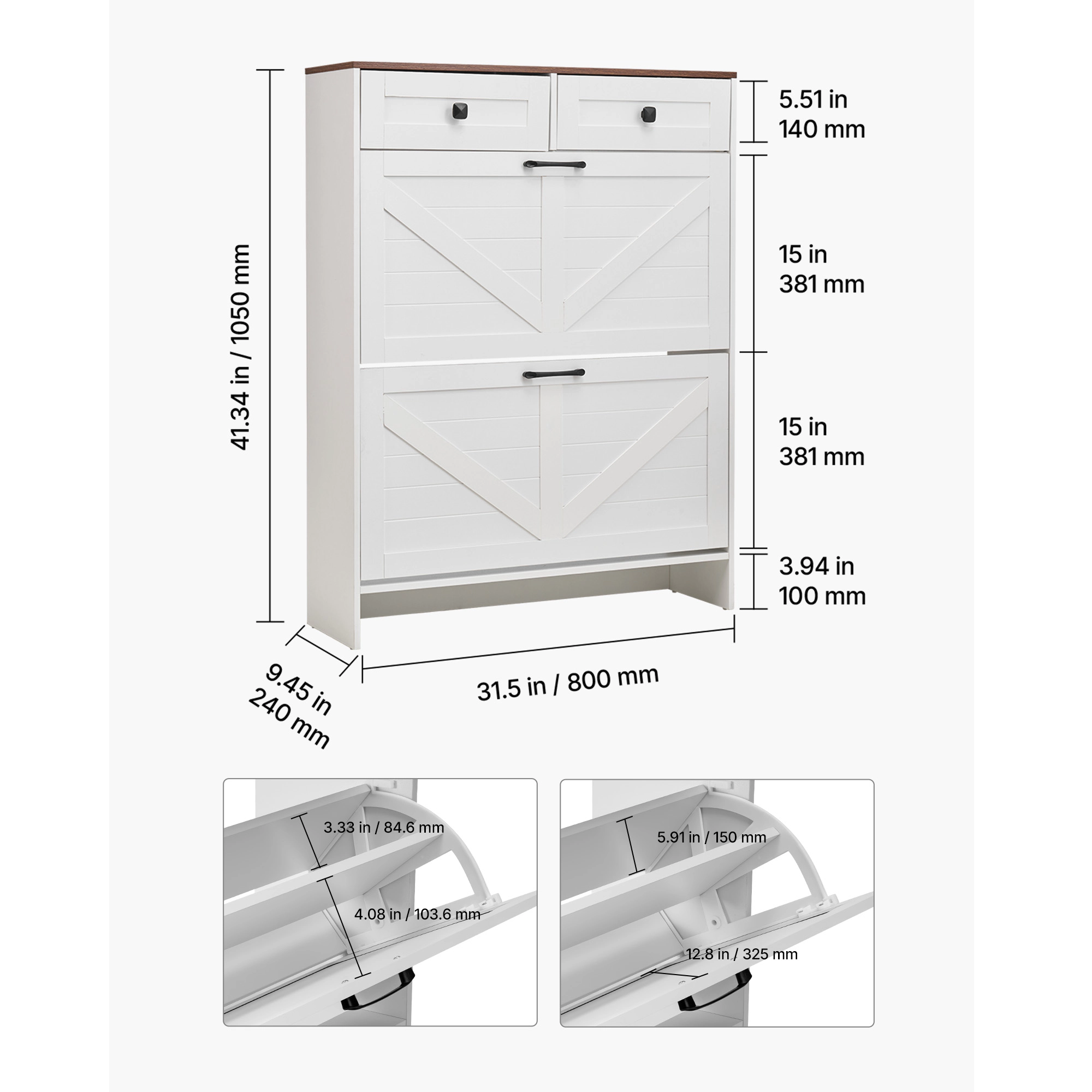HONGGE Shoe Cabinet with Flip Drawers, Shoes Storage Cabinet with Anti-Tipping Device