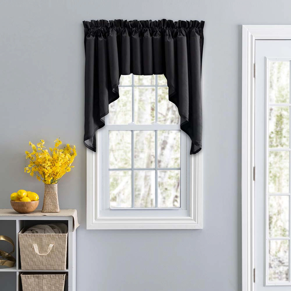 Ellis Stacey Solid Color Window 3" Rod Pocket High Quality Fabric Lined Swag Set 126"x63" Black