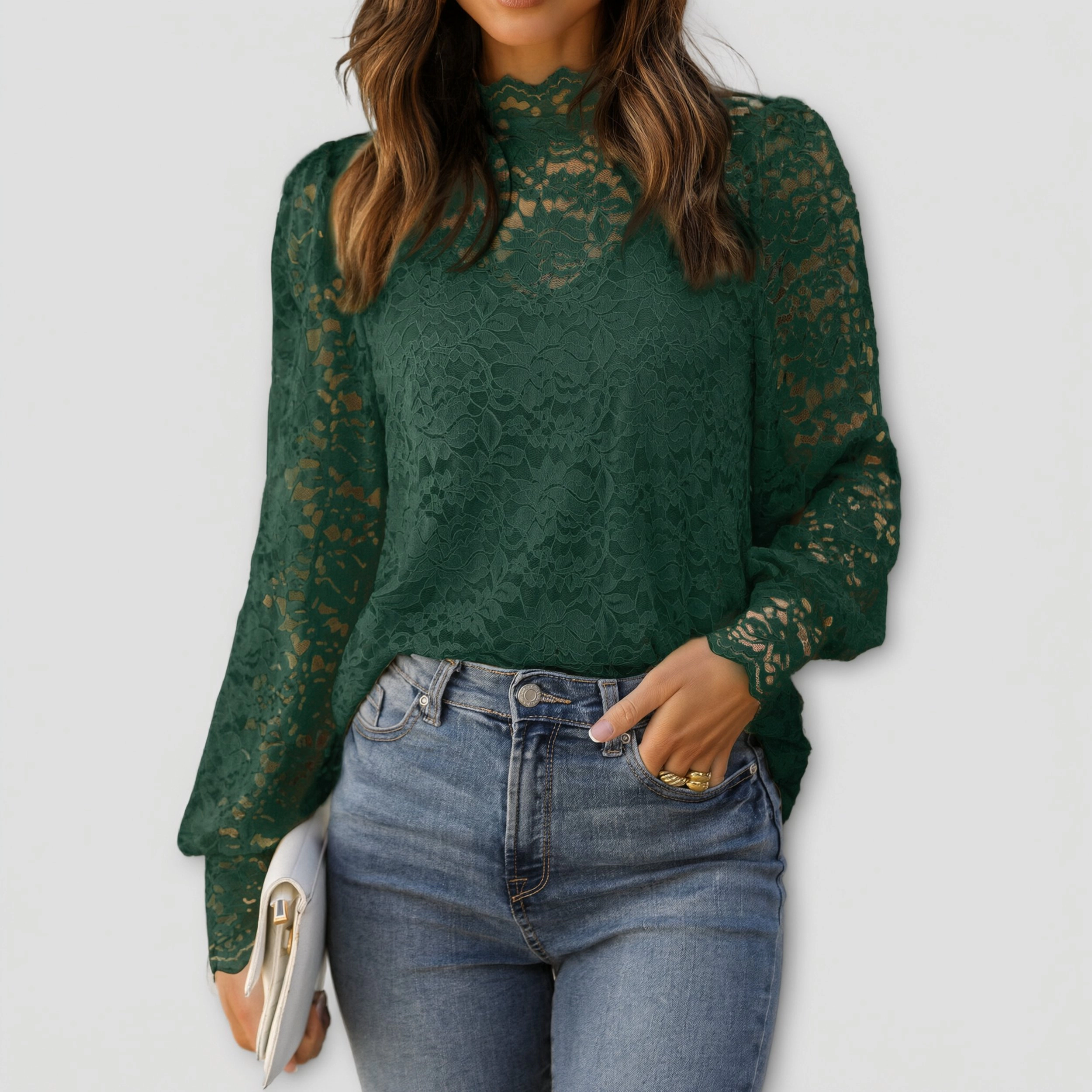 Zeagoo Women Lace Puff Sleeve Blouse
