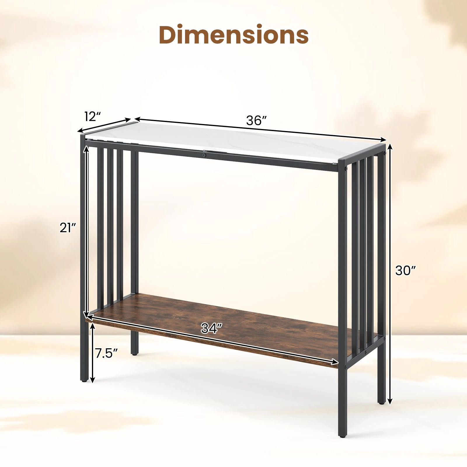 SlickBlue Modern Console Table with Sintered Stone Top and Shelf