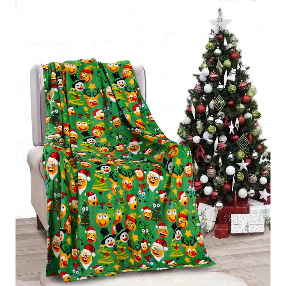 Plazatex Green Funny Faces plush Decorative Christmas Machine Washable Throw 50" X 60" Green