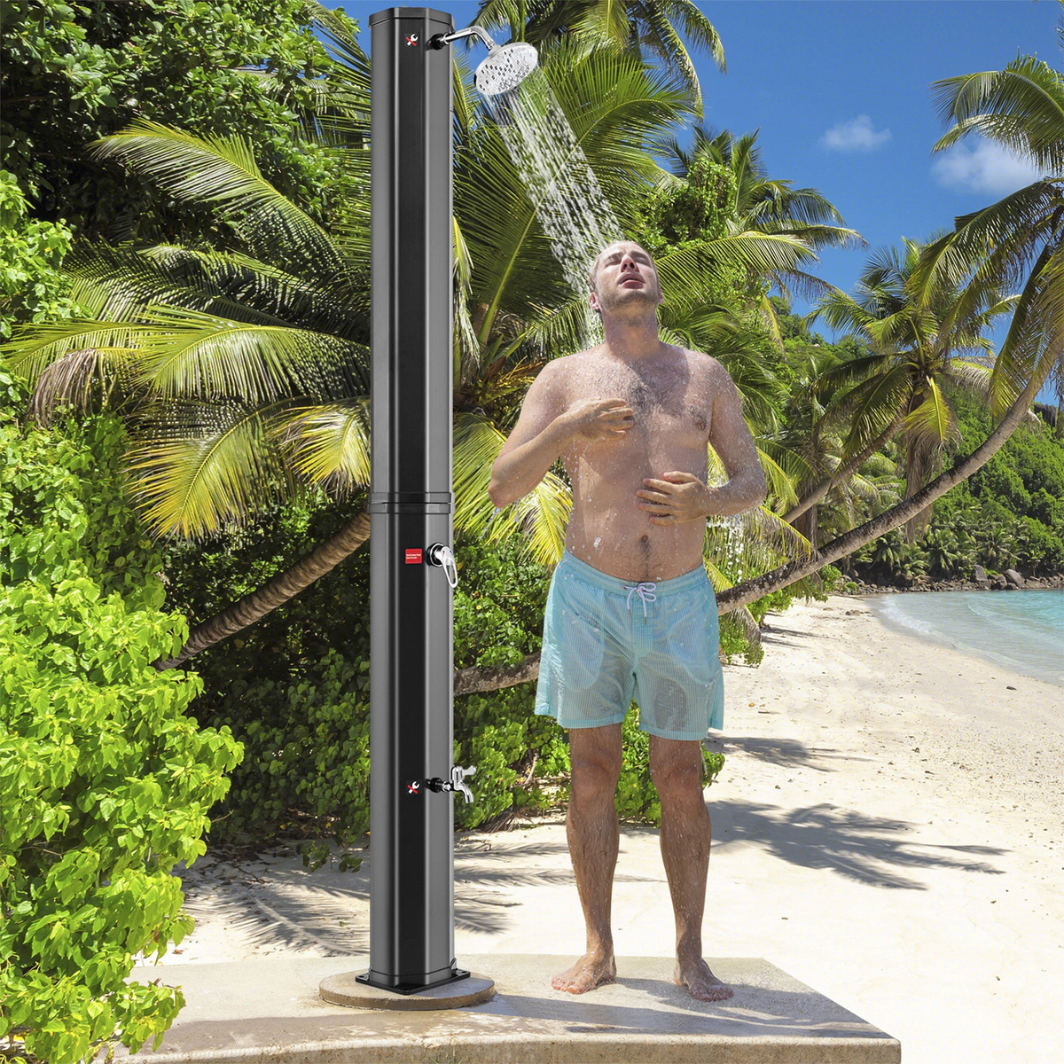 SUGIFT 7.5-ft Solar Heated Outdoor Shower PVC Column 15.9-Gallon Tank 3.5-Bar Pressure 360° Swivel Head 140 F Black