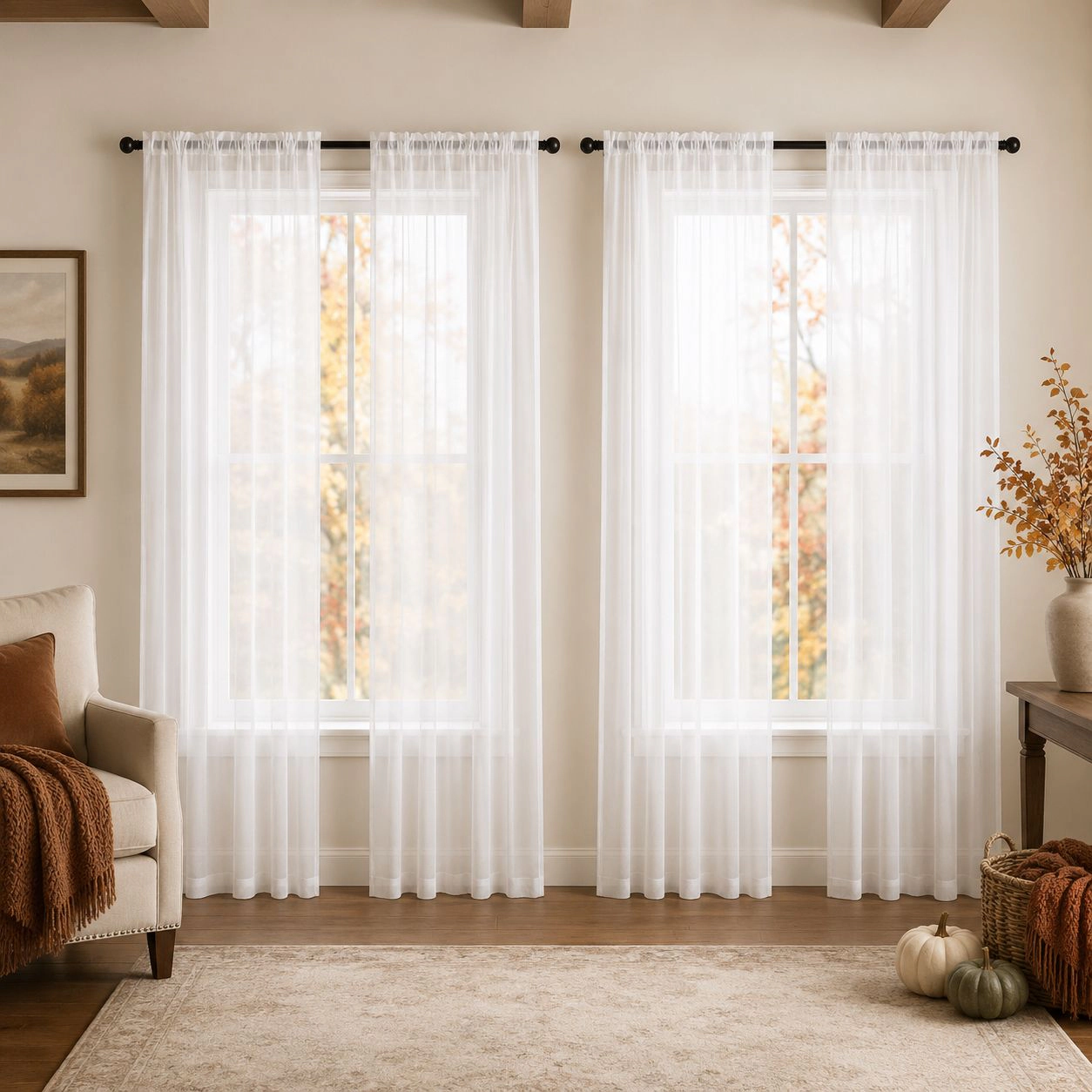 Kate Aurora 4 Piece Basic Home Rod Pocket Sheer Voile Window Curtain Panels
