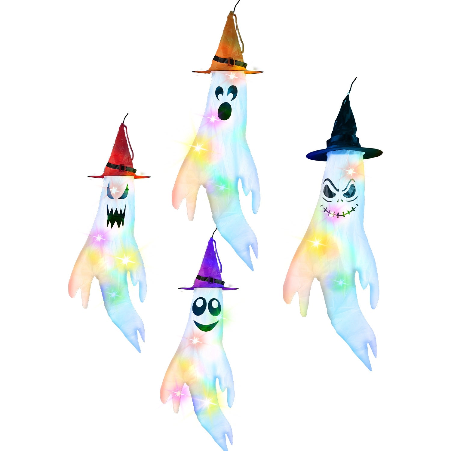 GBruno 4-Piece LED Ghost Windsocks Halloween Decoration