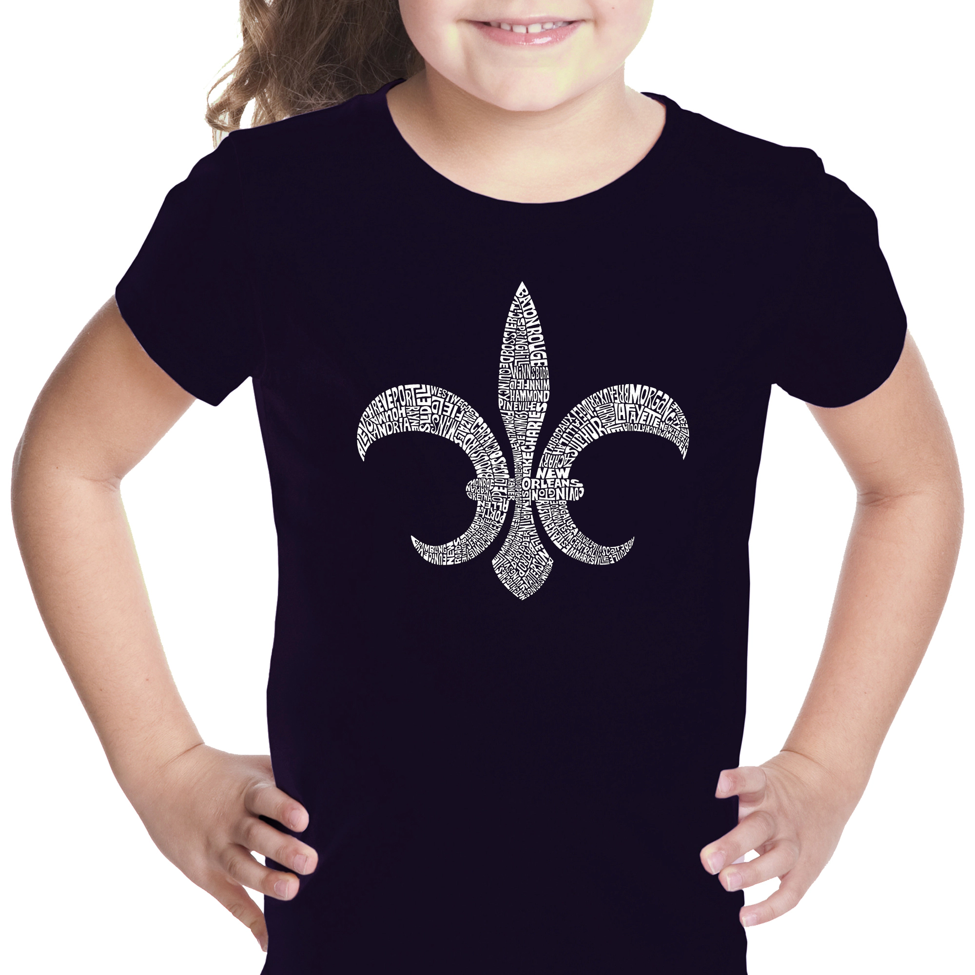 LA Pop Art Girls Word T-Shirt - FLEUR DE LIS POPULAR LOUISIANA CITIES