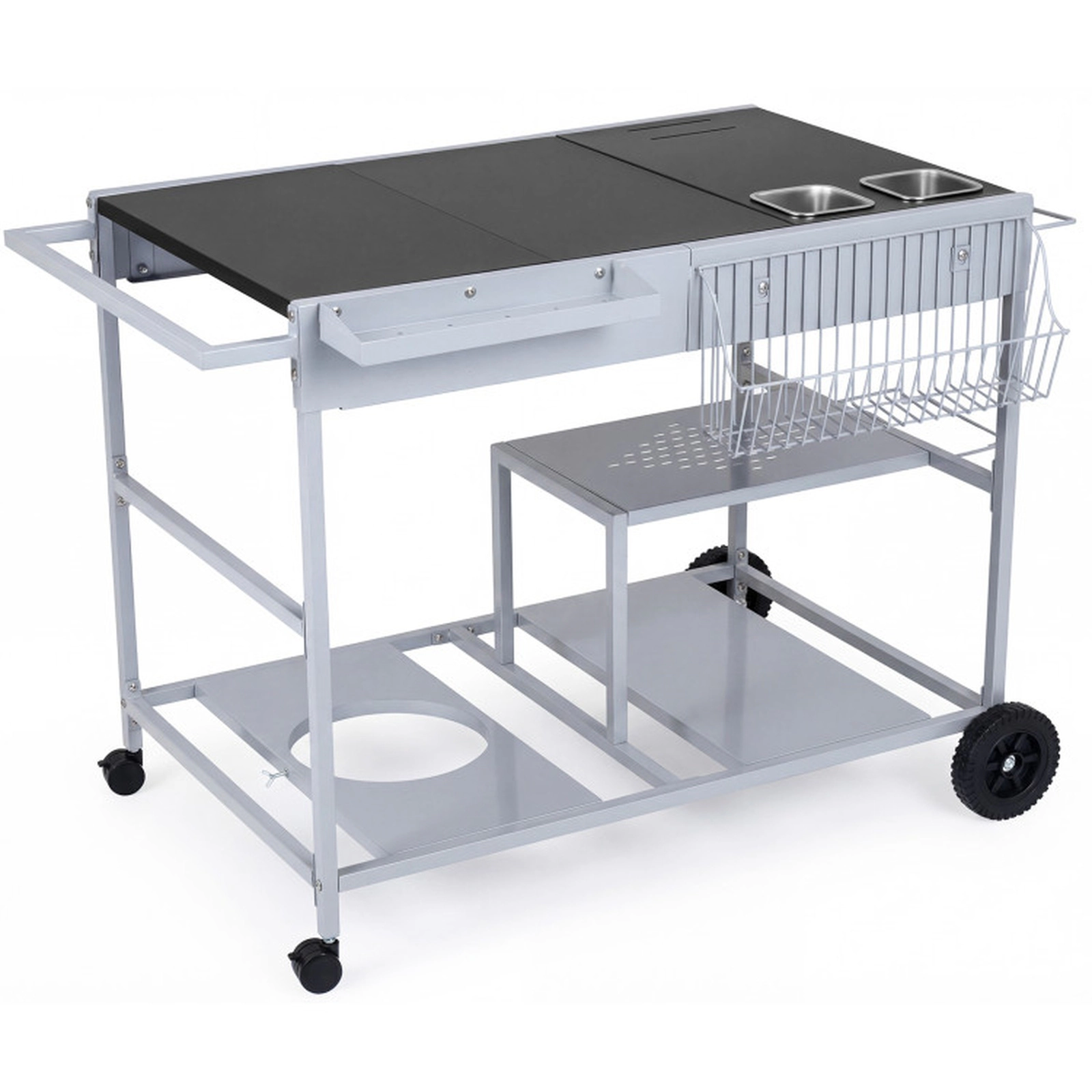 SUGIFT Black Rolling Grill Cart Table with 2 Condiment Caddies 42-in W 24.5-in D 31.5-in H 110-lb Tabletop Capacity