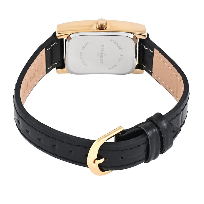 Peugeot Women's 34x20mm White Roman Dial Tank Dress Watch with Black Leather Strap