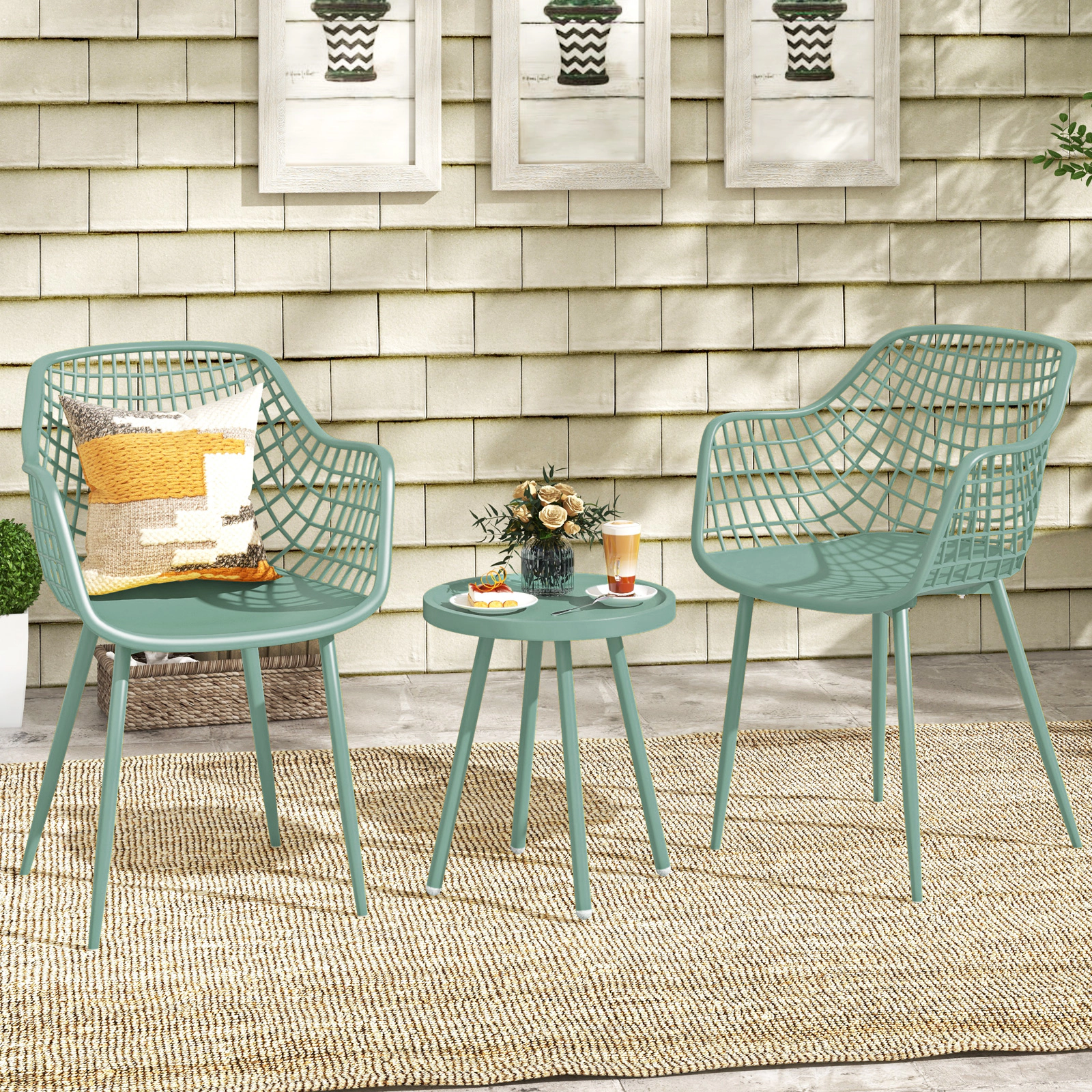 SUGIFT 3 Piece Patio Conversation Chair & Coffee Table Set with PP Seat & Tabletop 287-lb Chair Capacity Black/Yellow