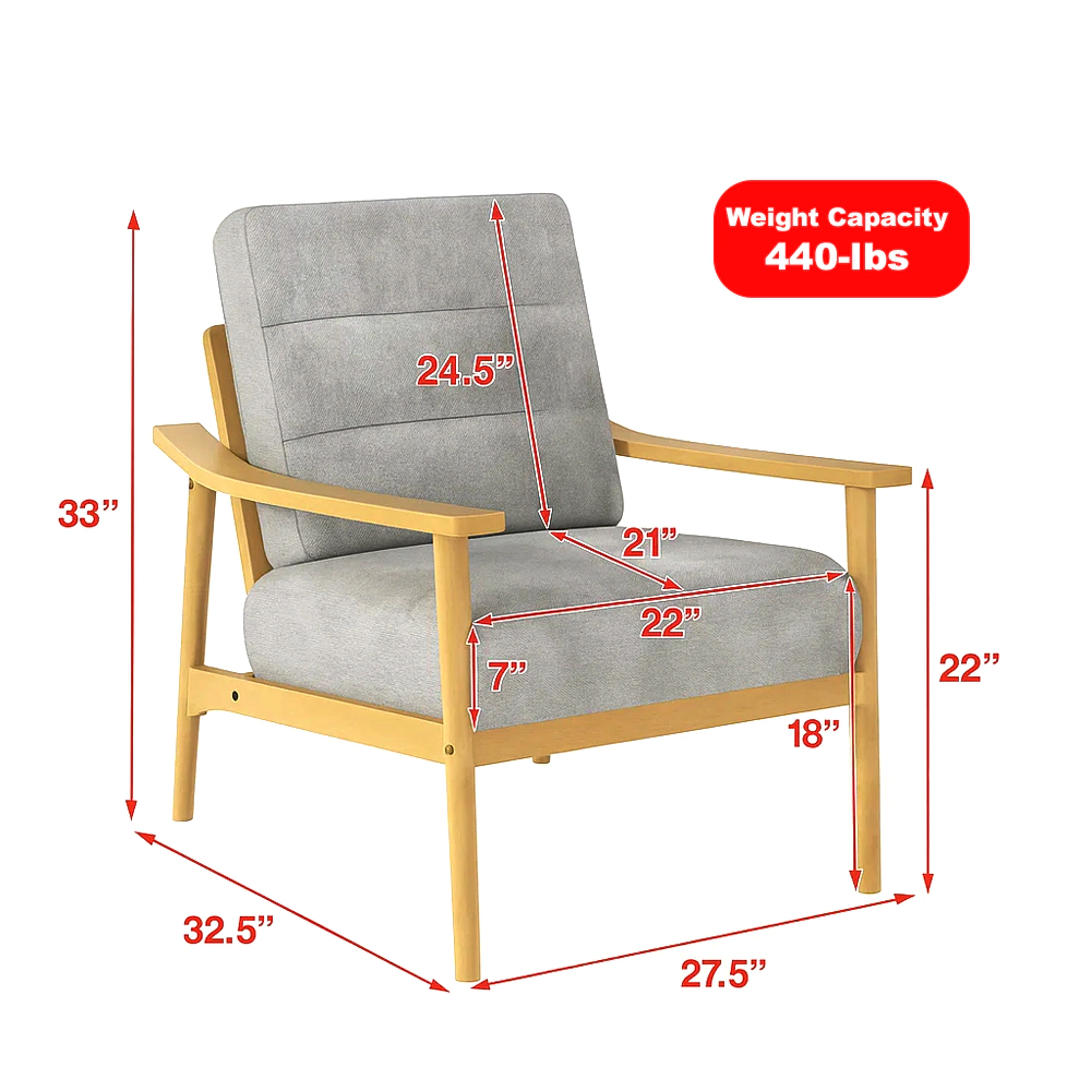 Hivvago Living Room Armchair with Solid Rubber Wood Frame and Armrests