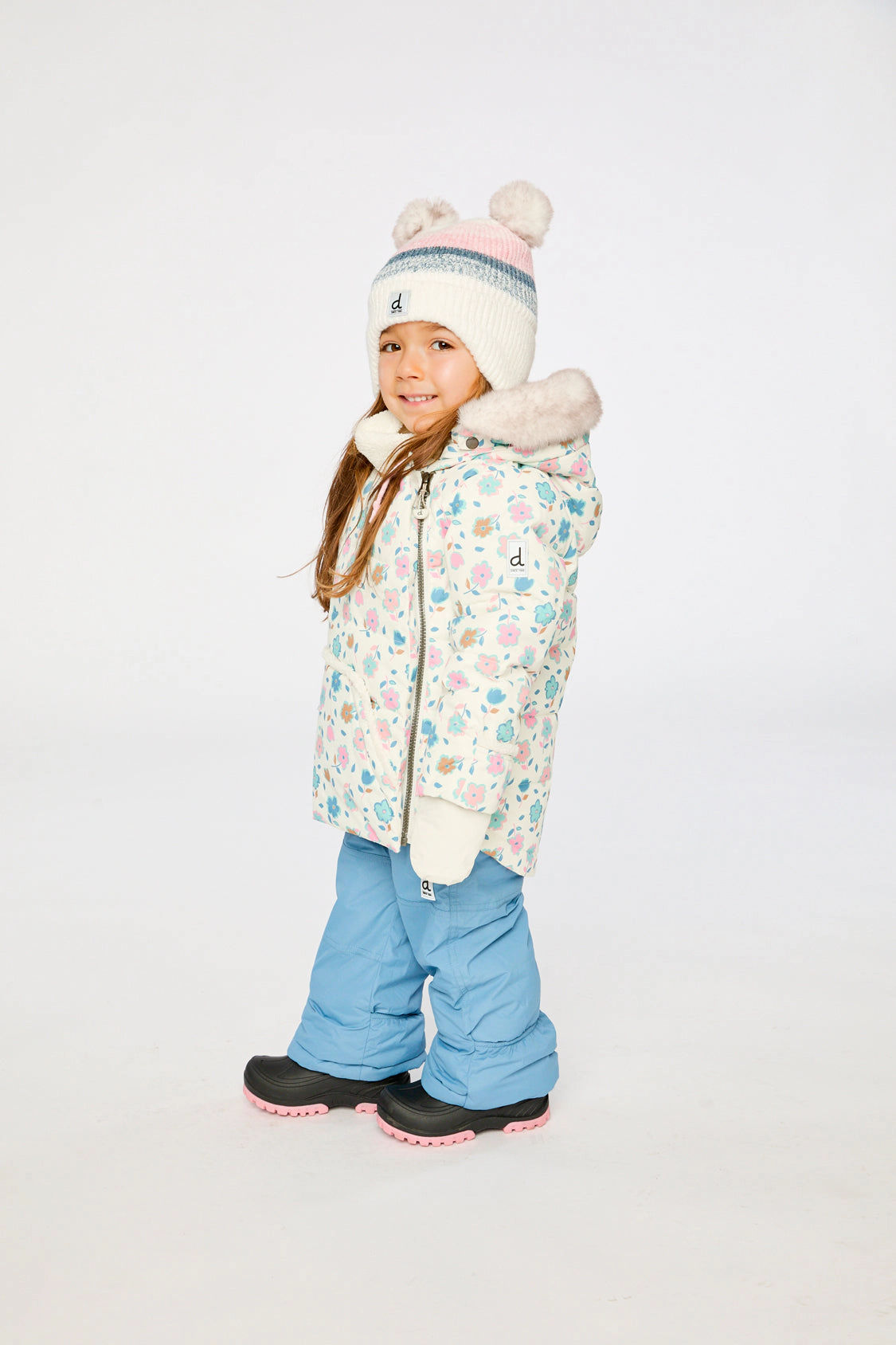 Deux par Girls Floral Print Two Piece Snowsuit with Hooded Coat and Snow Pants