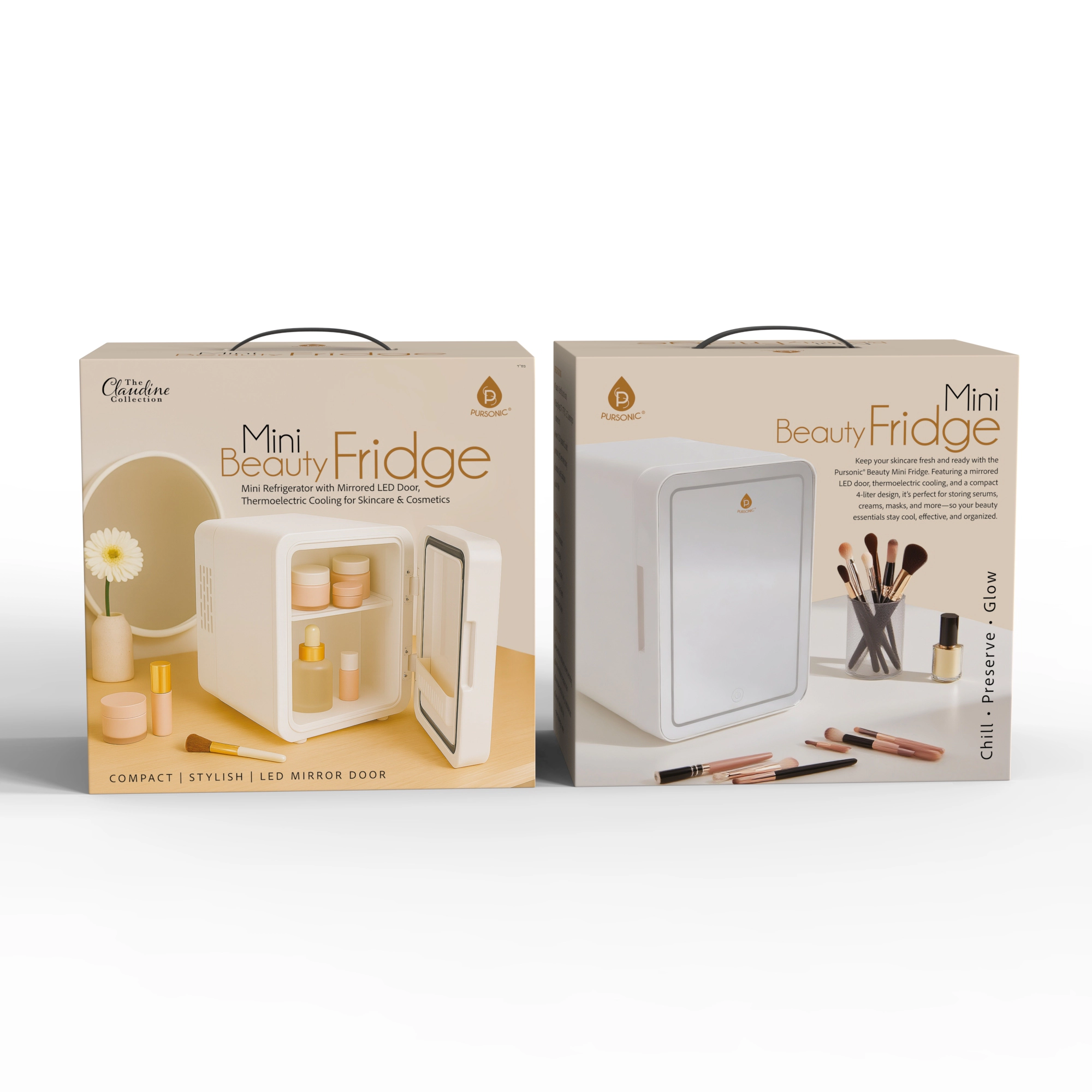 Pursonic Mini Beauty Fridge with LED Mirror Door