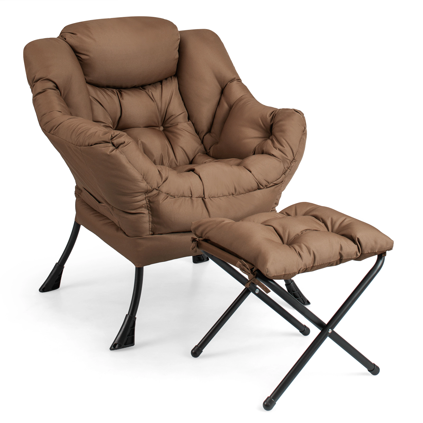 SUGIFT Modern Accent Sofa Chair with Folding Footrest and Side Pocket 330-lb Capacity 31.5-in Wide with Ottoman Brown