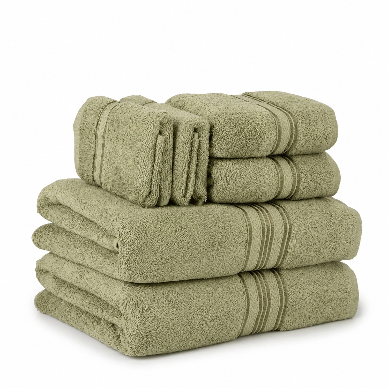 Plazatex 100% Premium Cotton Textured Border Ultra Soft Absorbent 6 Piece Bathroom Towel Set Safari
