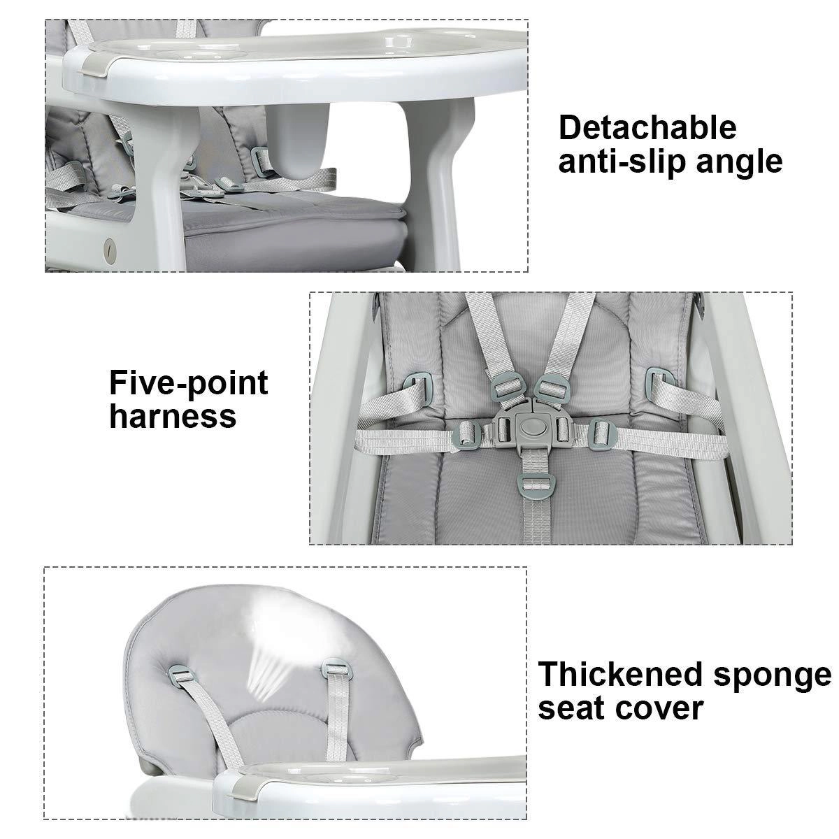 SUGIFT 3-in-1 Convertible Baby High Chair with Lockable Universal Wheels 50-lb Capacity Ages 6 Months-8 Years Gray/Pink