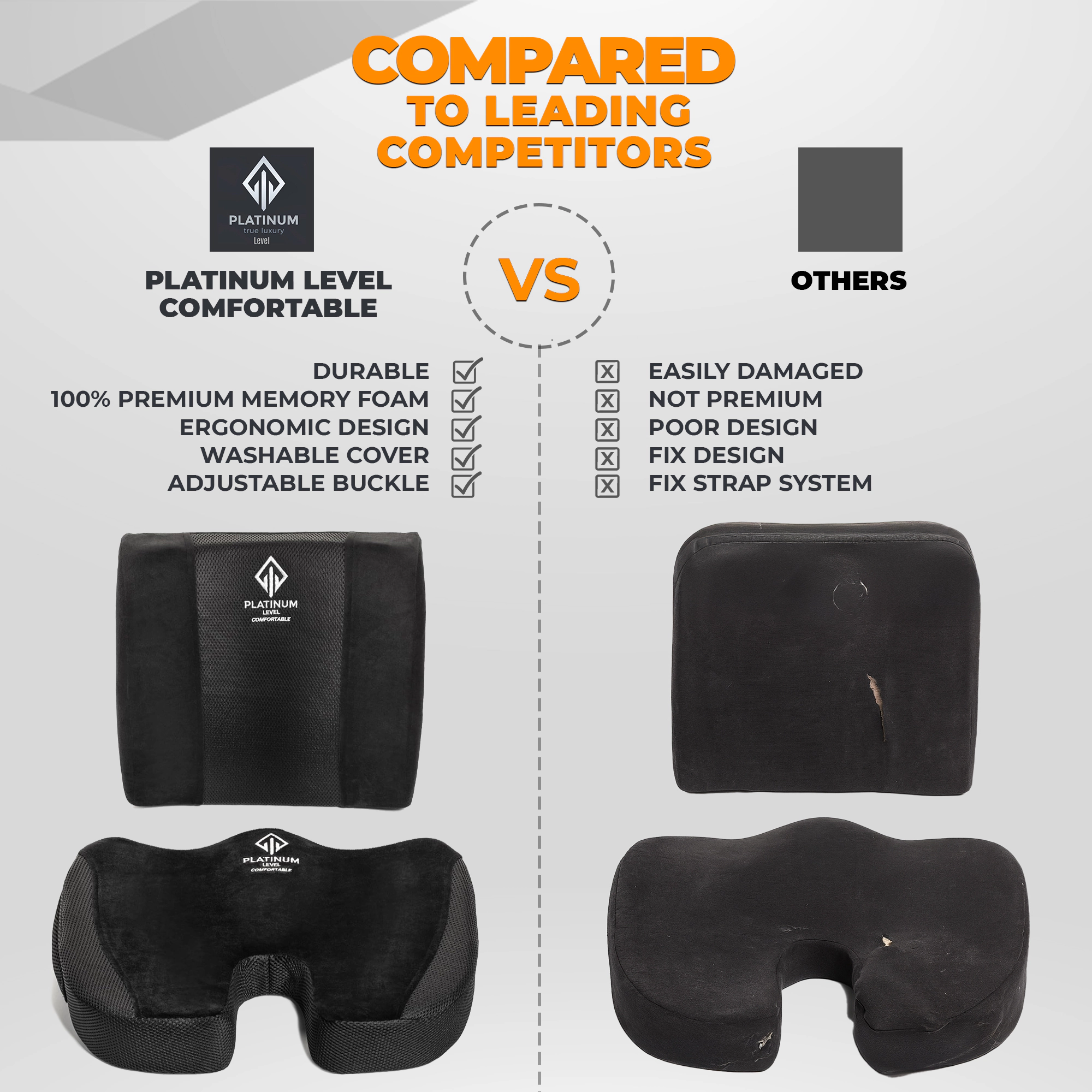 Platinum-Level Comfortable  Memory Foam Lumbar & Seat Cushion