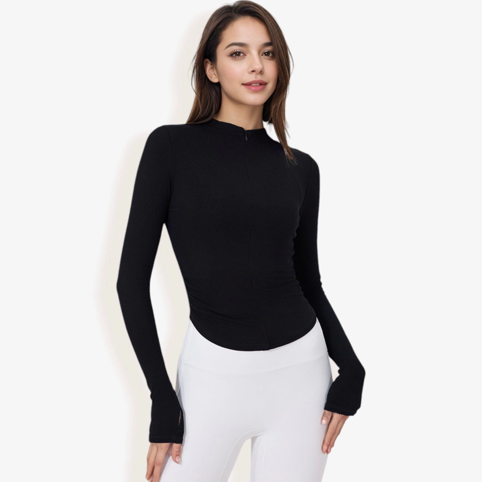 Anna-Kaci Women's Long Sleeve Zipper Front Athletic Top with Thumbhole Cuffs and Fitted Design