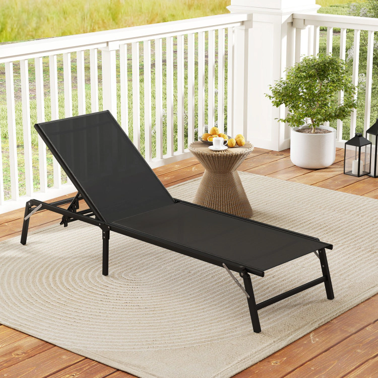 Hivvago Chaise Lounge Chair Set Of 2 Foldable Patio Lounge Chairs-Black