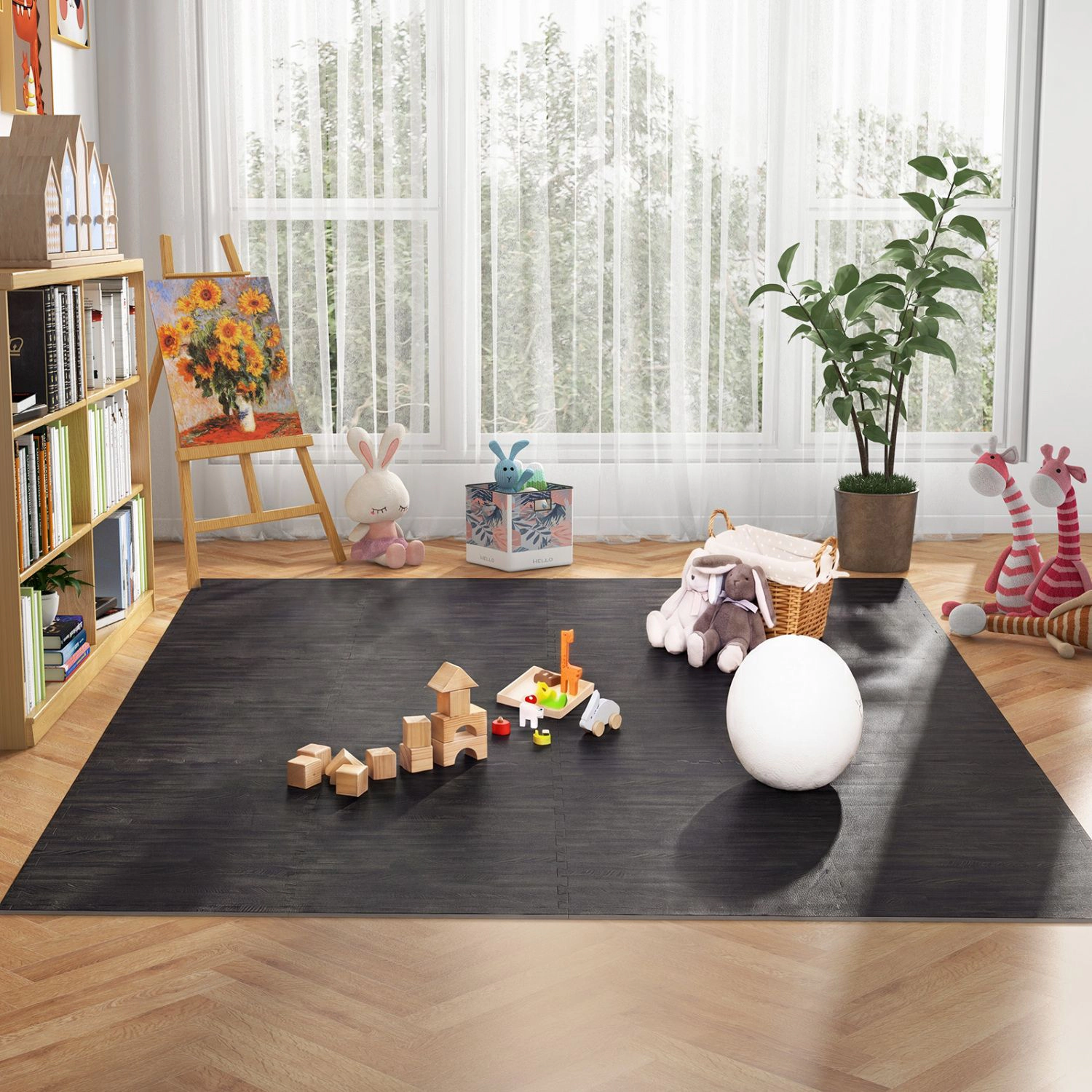 SlickBlue Unisex EVA Foam Wood Grain Exercise Floor Mats