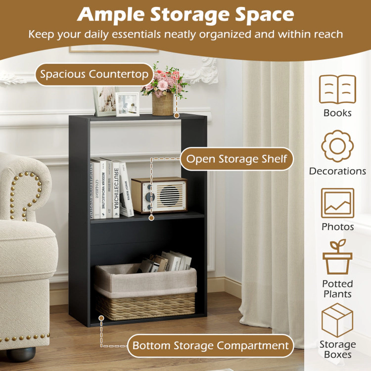 Hivvago Set of 2 3-Tier Bookshelf with Open Storage Compartment and Freestanding Display Shelf