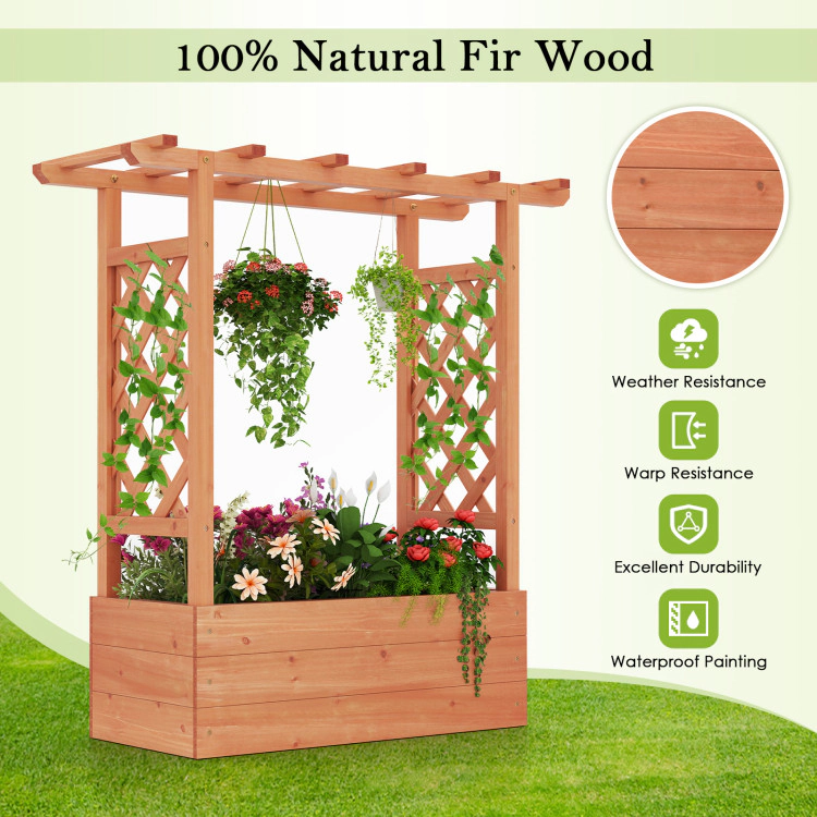 Hivvago Wooden Raised Garden Bed Elevated Planter Box with Trellis and Hanging Roof