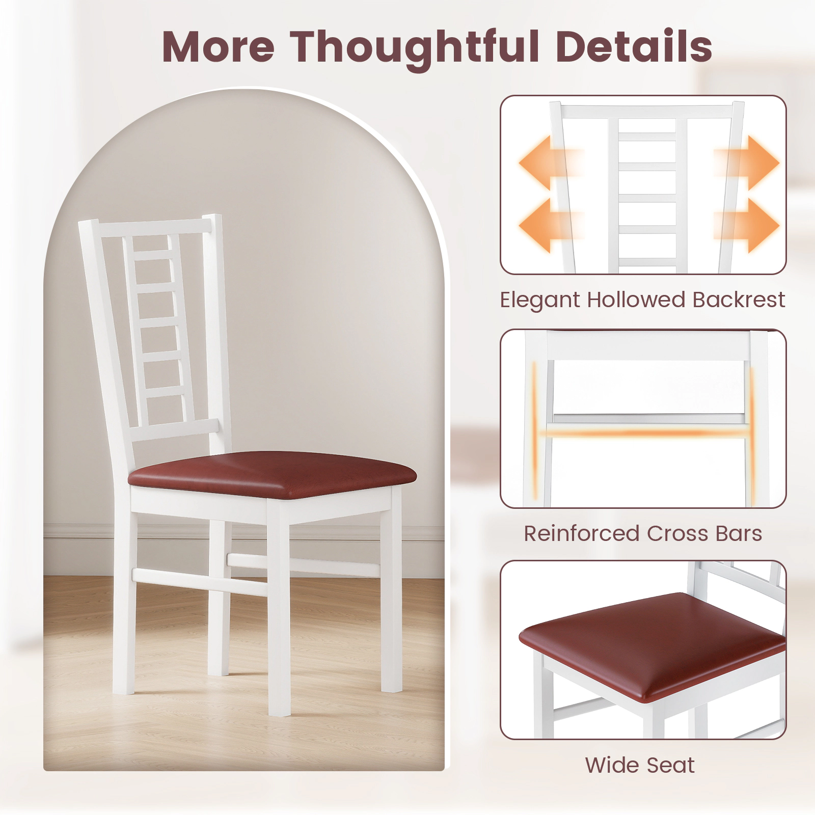 SUGIFT High-Back PU Leather Dining Chair 330-lb Capacity Walnut/White Frame Black/Brown Seat