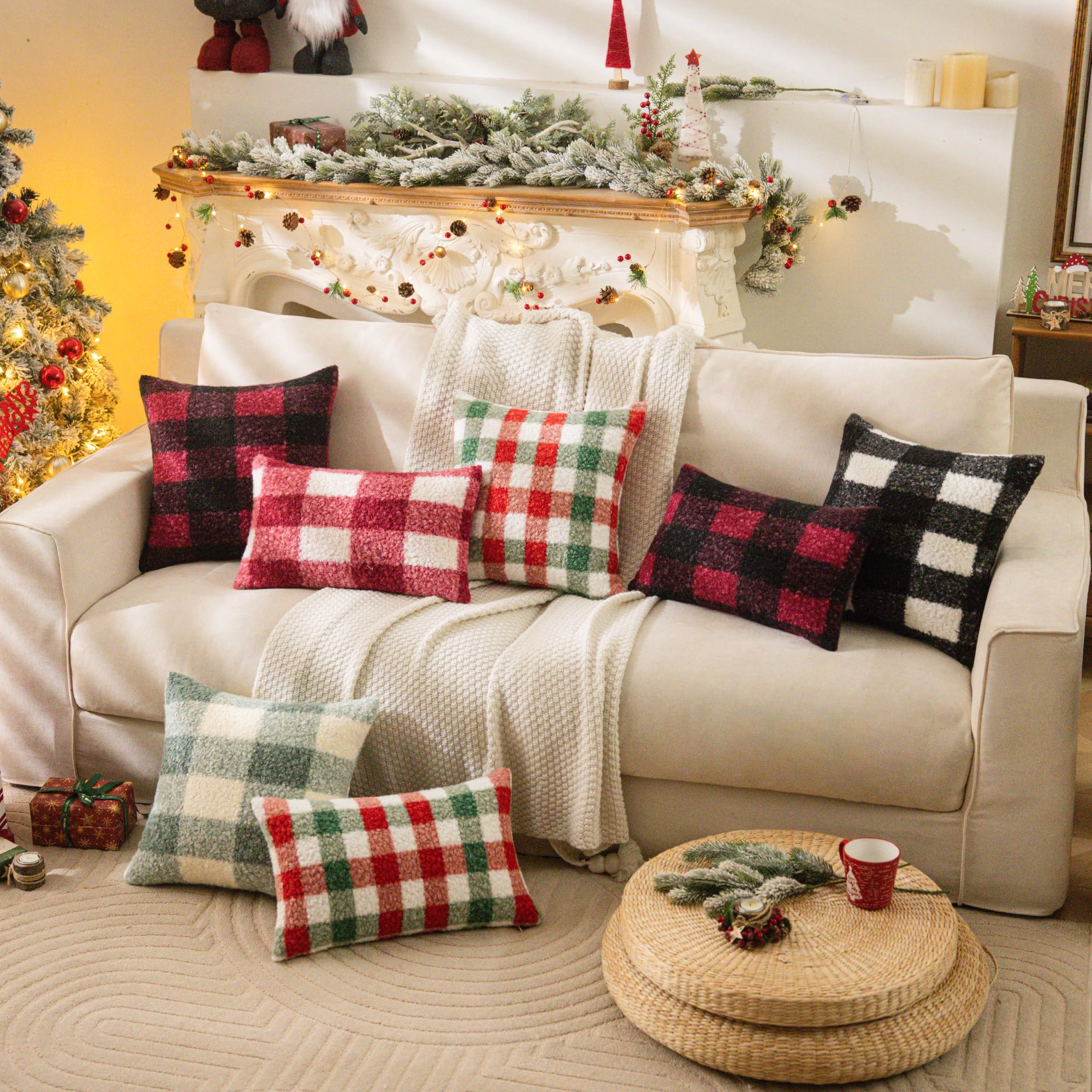 WZK Set of 2 Plaid Boucle Throw Pillow Covers