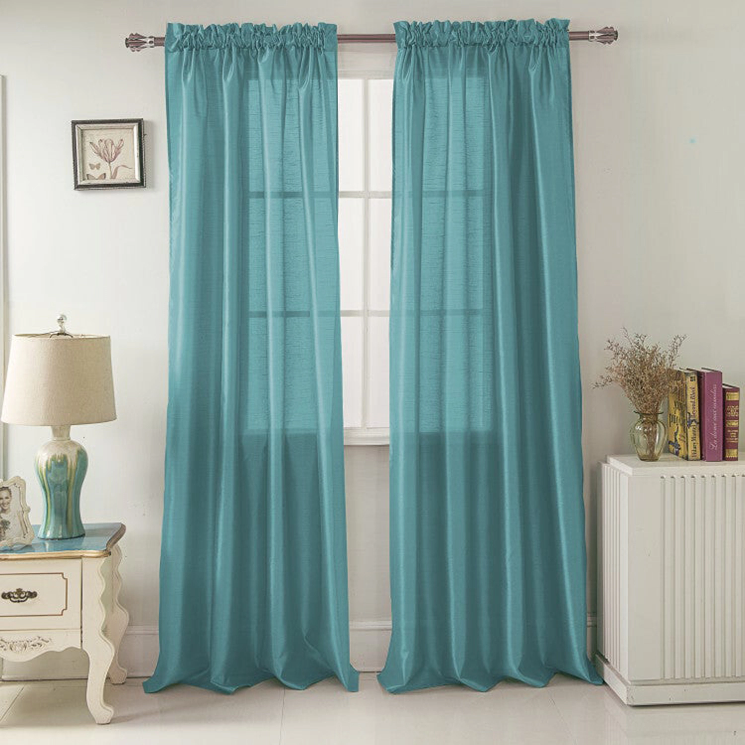 RT Designers Fau x Silk Nikki Rod Pocket Window Curtain Panel 54 x 84 Teal