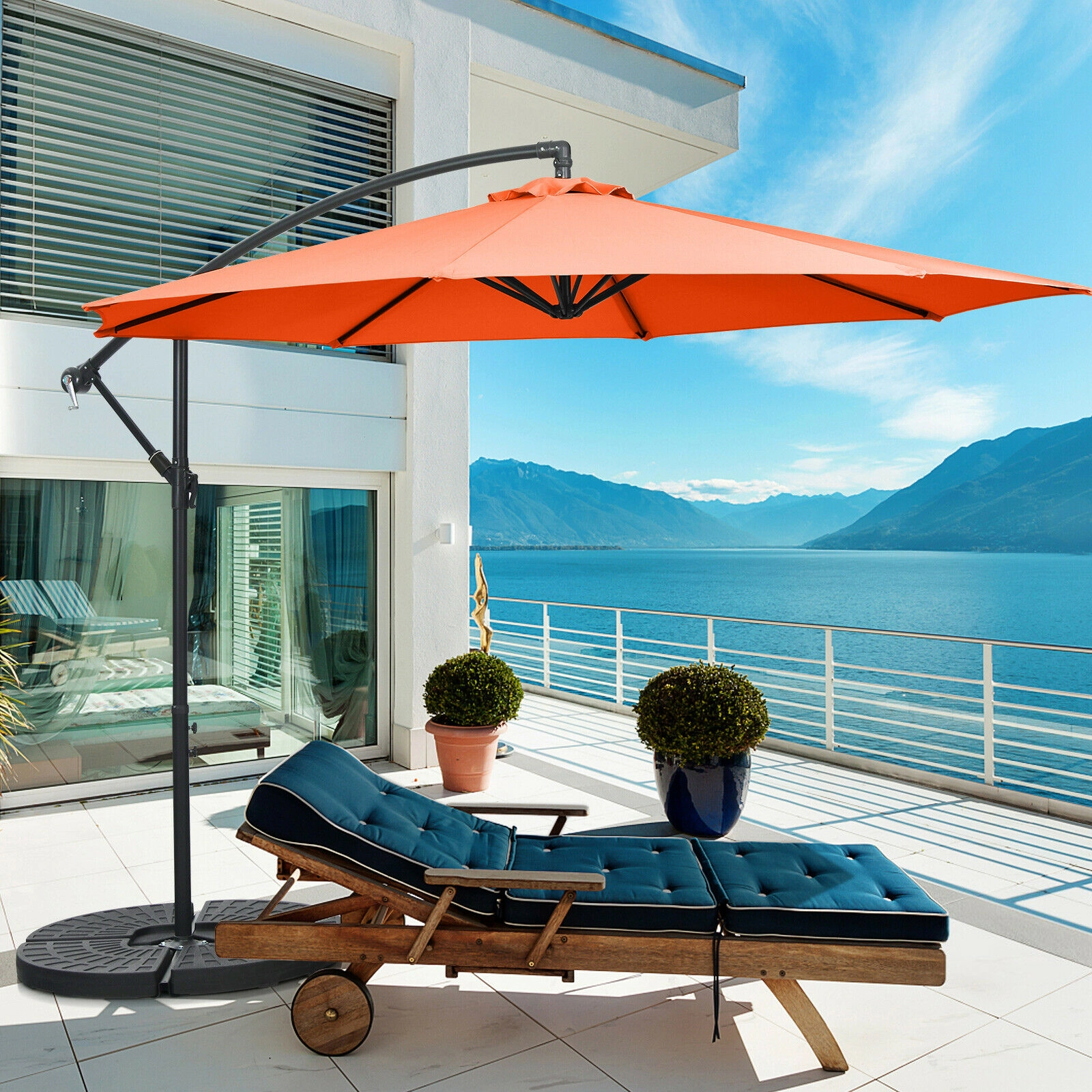 SUGIFT 10 ft Orange Offset Patio Umbrella, Waterproof Canopy, Crank Lift, Manual Tilt, Cross Base