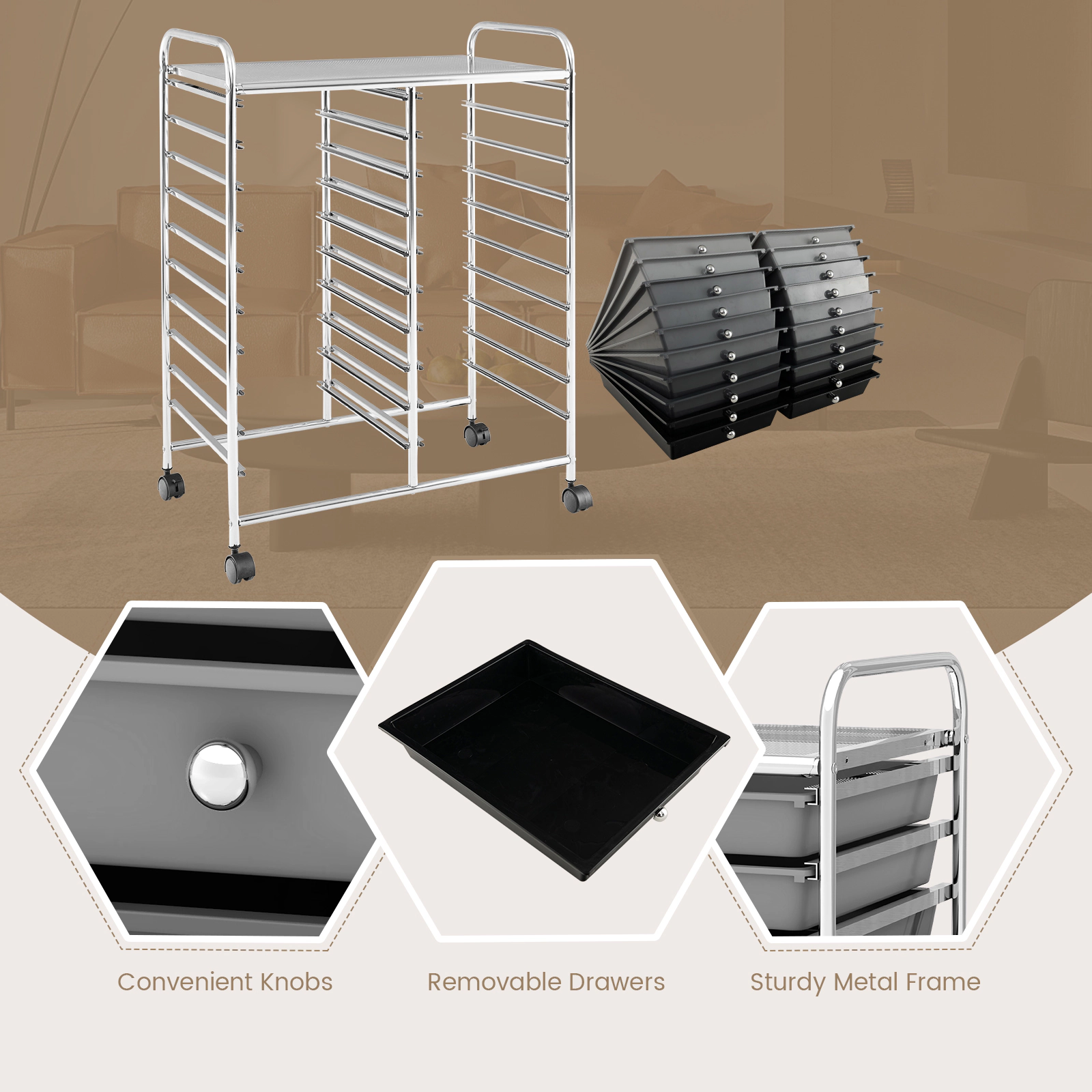 SUGIFT 20-Drawer Rolling Cart Inventory and Shipping Supply Organizer with Locking Wheels for Office